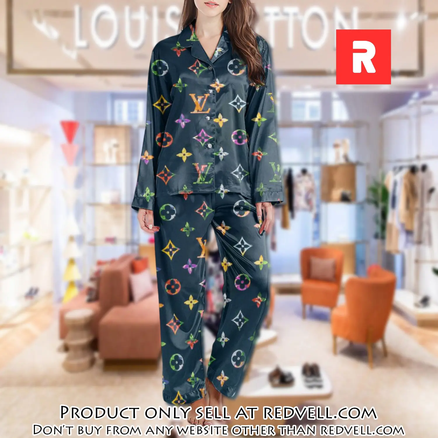 Lv monogram long satin pajama set pjs1012 rv5540706